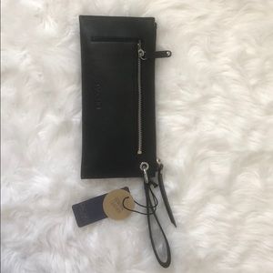 Rachel Roy black genuine leather wristlet